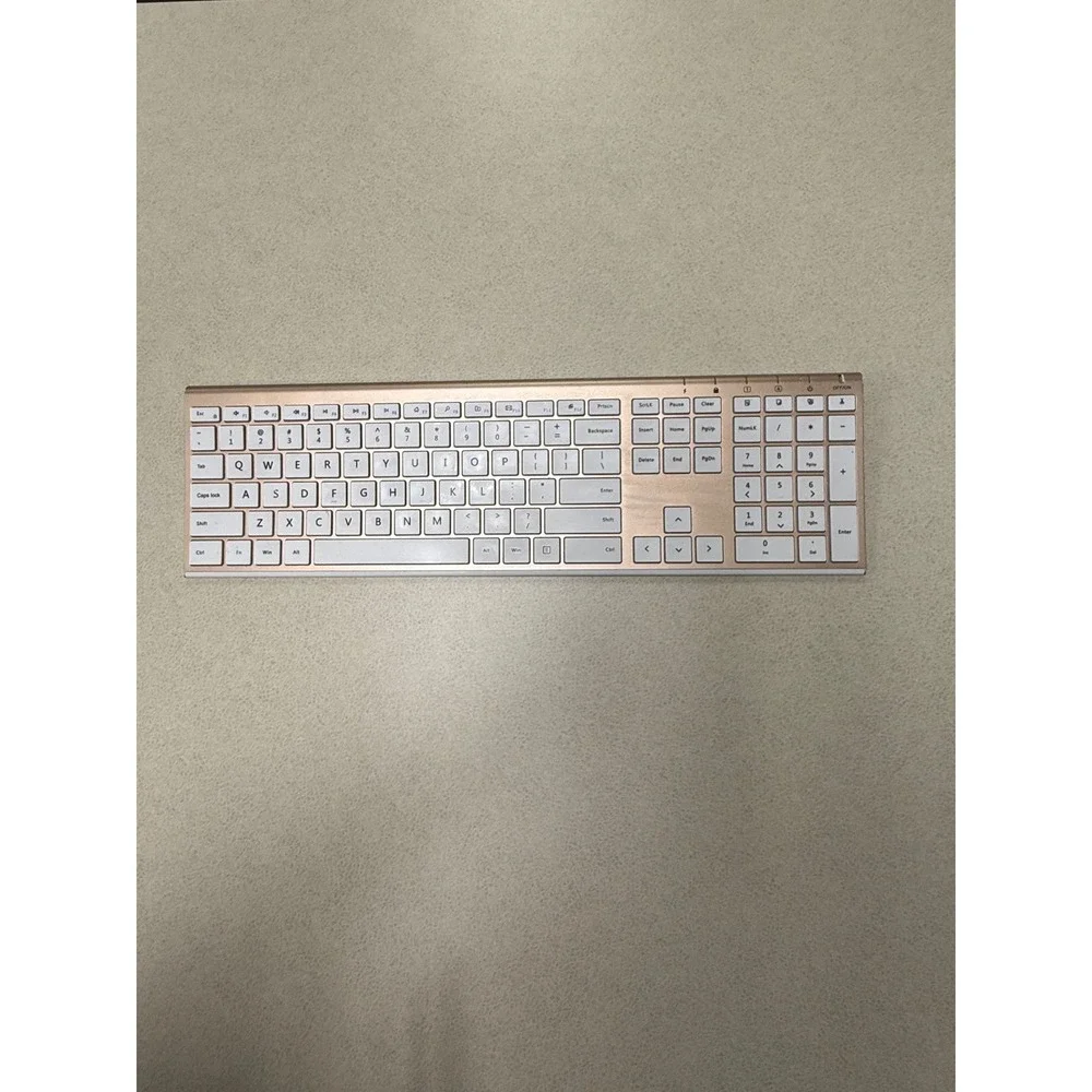 Rose Gold Wireless Slim Keyboard Full Size Rechargeable White Keys N-270